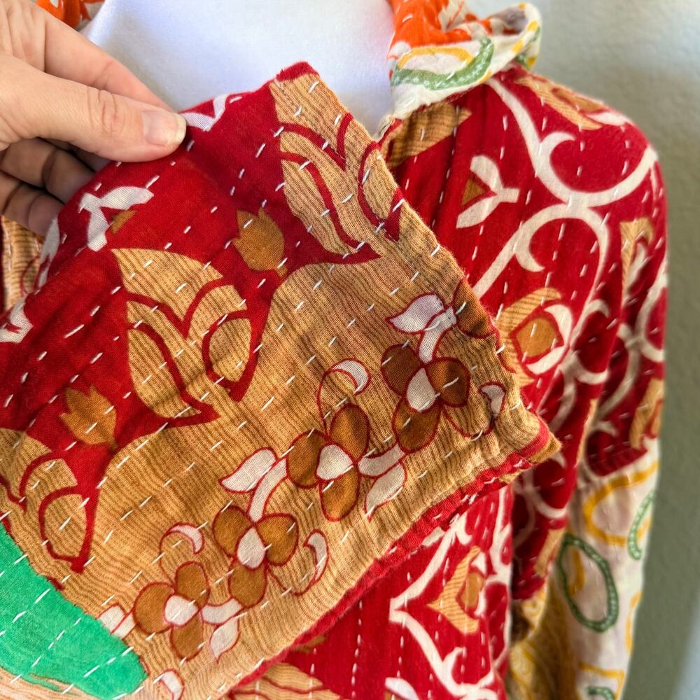 Handmade Kantha Reversable Patchwork Boho Hoodie Jacket Floral Est L/XL - Picture 4 of 8